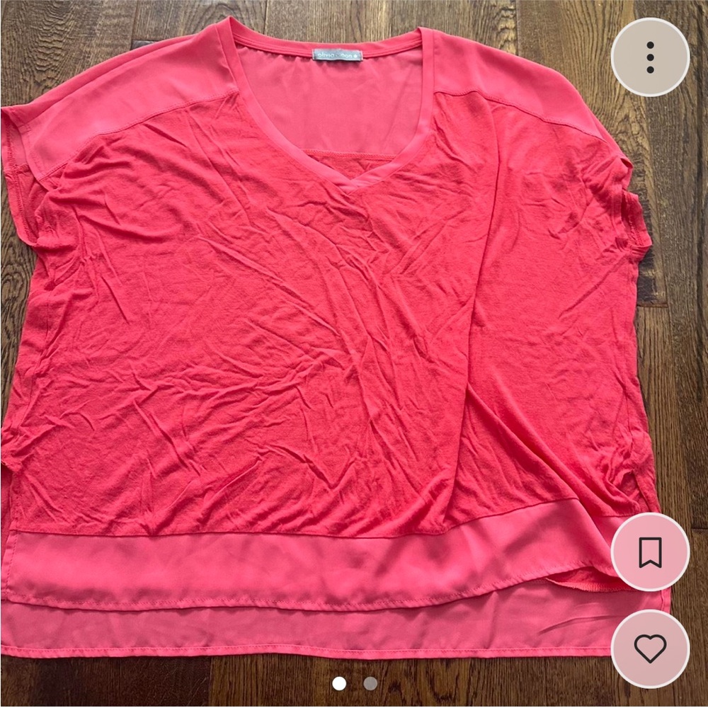 Olivia moon pink top with mesh at the bottom and sleeves